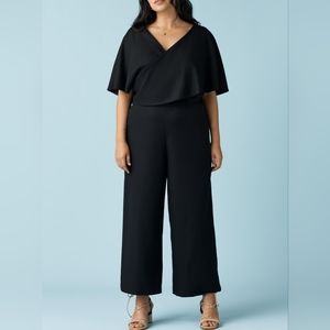 Vetta Capsule Black Satin Cape Jumpsuit sz 16/XL Two Piece